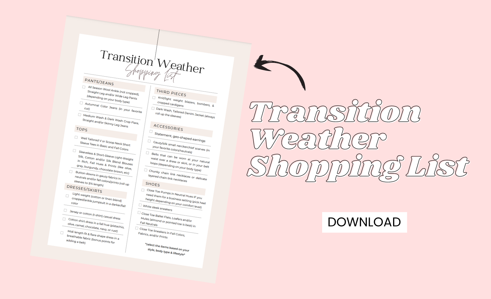 Transition Weather Shopping List